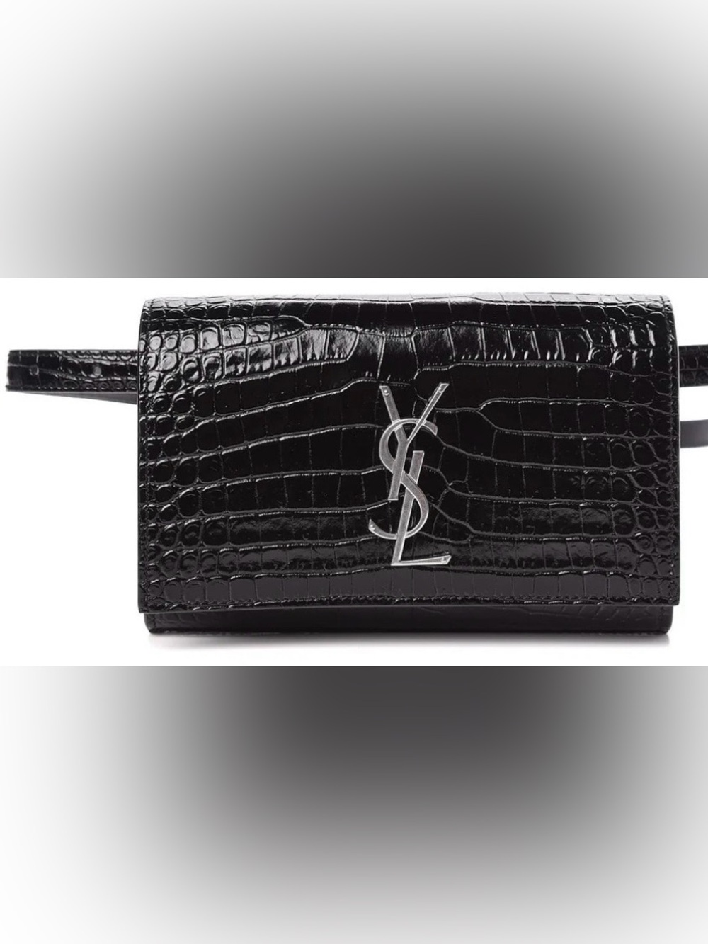 YSL Calfskin Crocodile Embossed Monogram Kate Belt Bag Black - Picture 2 of 11